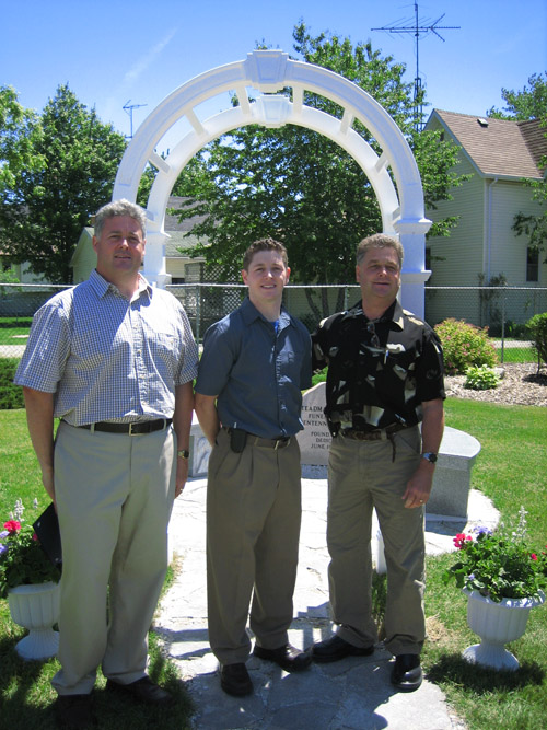 Dave, Mark and Andy Steadman in the Memorial Garden
