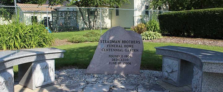 Memorial stone outside the funeral home